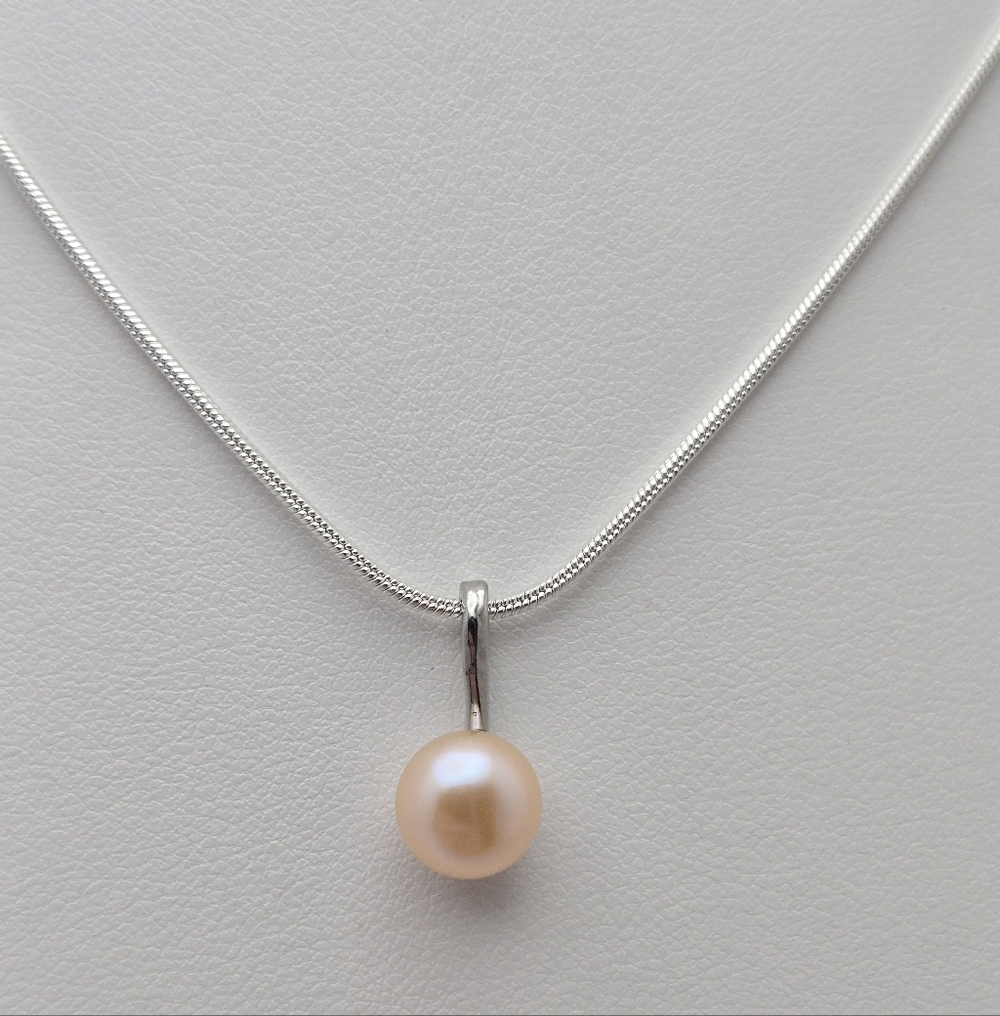 Freshwater Pink Real Pearl Necklace 18” Silver Plated Snake Chain NWOT